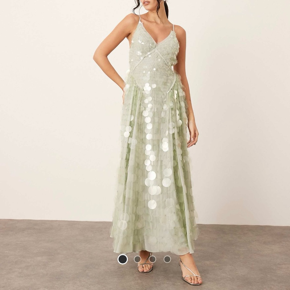 ARRANGE Embellished Sequin Cami Midi Dress – Seafoam Green – Size 10 (NWT) - Picture 5 of 9